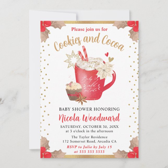 Watercolor Winter Cookies and Cocoa Baby Shower Invitation (Front)