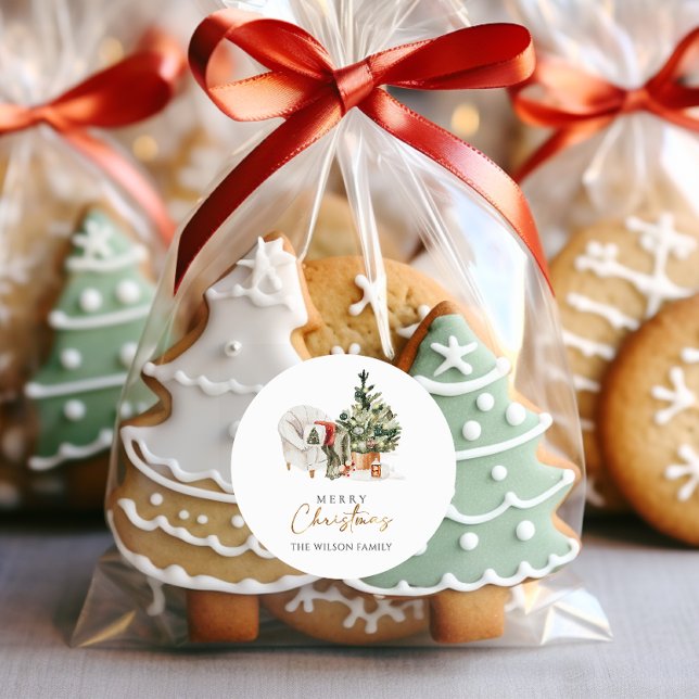 Watercolor Winter Cosy Christmas Classic Round Sticker (Creator Uploaded)