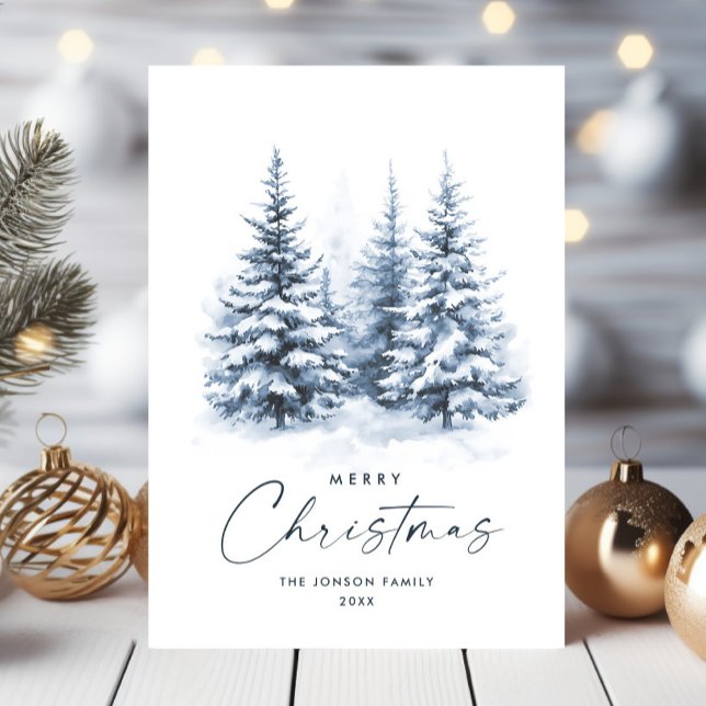Watercolor Winter Country Landscape Christmas Holiday Card (Creator Uploaded)