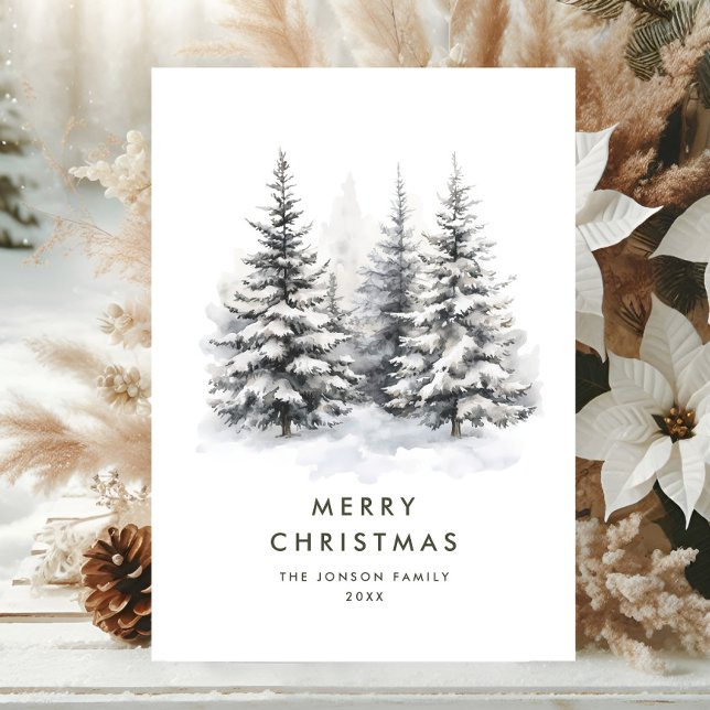 Watercolor Winter Country Landscape Christmas Holiday Card (Creator Uploaded)