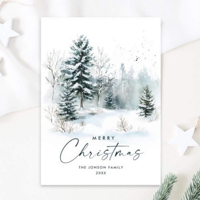 Watercolor Winter Country Landscape Christmas Holiday Card (Creator Uploaded)