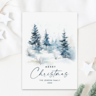 Watercolor Winter Country Landscape Christmas Holiday Card