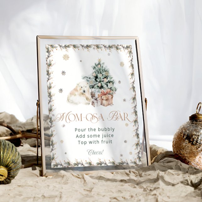 Watercolor Winter Cute Polar Bear Mum-osa Bar Poster (Creator Uploaded)