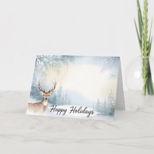 Watercolor Winter Deer Happy Holidays Card