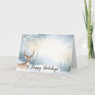 Watercolor Winter Deer Happy Holidays Card