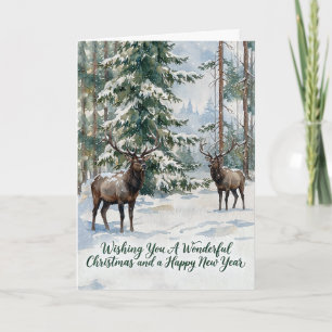 Watercolor Winter Elk Christmas Card