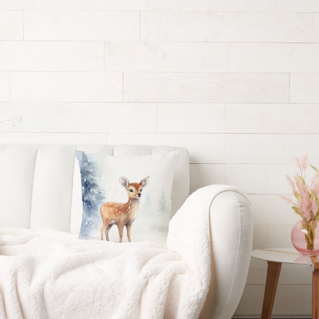 Watercolor Winter Fawn Cushion (Couch)
