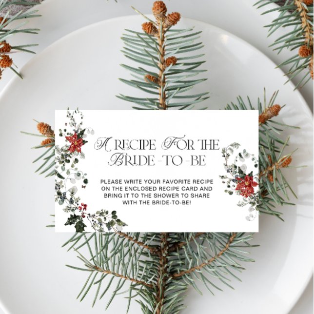 Watercolor Winter Floral Bridal Recipe Enclosure Card (Creator Uploaded)