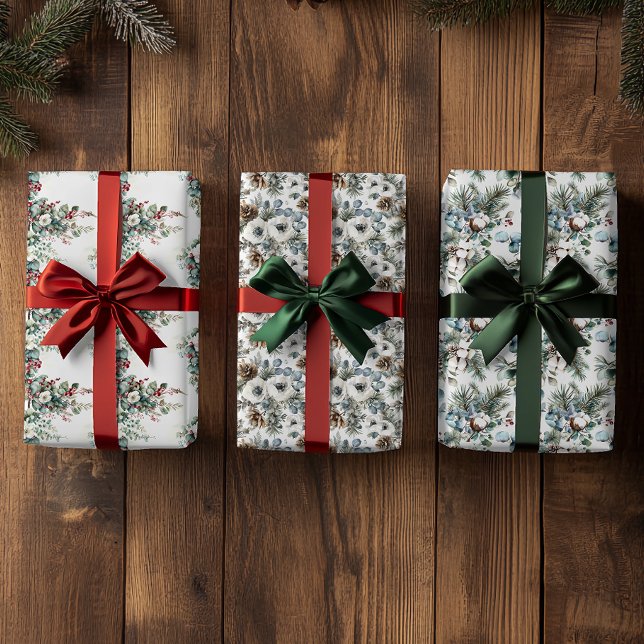 Watercolor Winter Floral Flower Christmas  Wrapping Paper Sheet (Creator Uploaded)