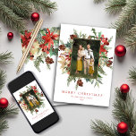 Watercolor Winter Floral Gold Foil Christmas Photo Holiday Card<br><div class="desc">Elegant Watercolor Winter Floral Holiday Christmas Photo Christmas Card featuring your photo inside our faux gold foil frame of rustic yet elegant winter holiday greenery such as poinsettia, holly, and pine. The back has more elegant botanical ivory and red florals. Please contact us at cedarandstring@gmail.com if you need assistance with...</div>