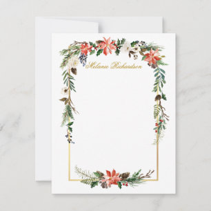 Watercolor Winter Floral Gold Personalised Card