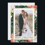 Watercolor Winter Floral Green Newlywed Christmas Holiday Card<br><div class="desc">Elegant Watercolor Winter Floral Newlywed Photo Merry Christmas Card includes beautiful watercolor red poinsettias,  botanical greenery,  winter foliage,  holly berries,  and white roses.</div>