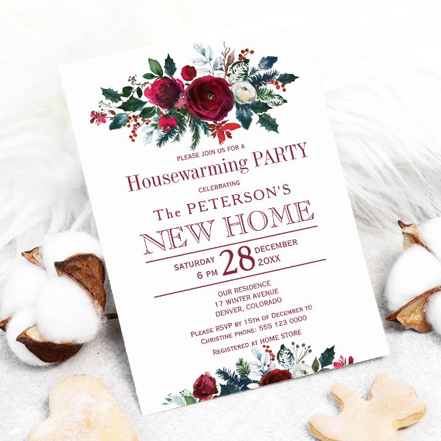 Watercolor winter floral housewarming party invitation (Creator Uploaded)
