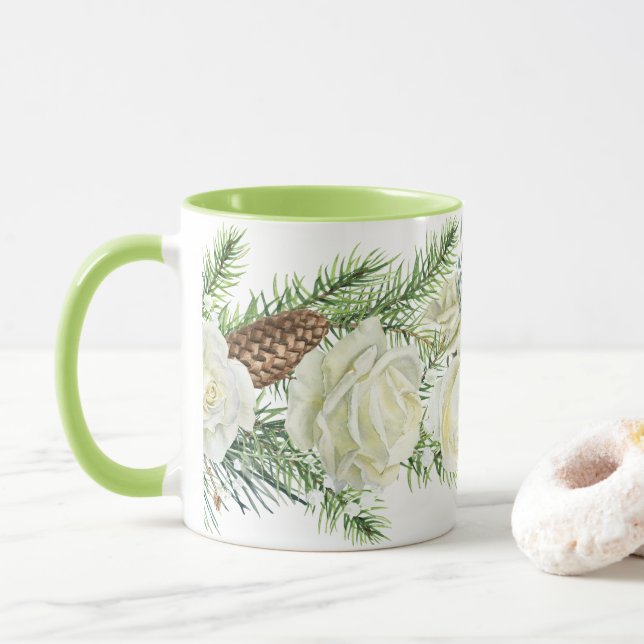 Watercolor Winter Floral Mug (With Donut)
