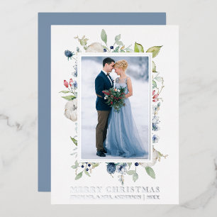 Watercolor Winter Floral Newlywed Blue Silver