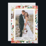 Watercolor Winter Floral Newlywed Christmas Holiday Card<br><div class="desc">Elegant Watercolor Winter Floral Newlywed Photo Merry Christmas Card includes beautiful watercolor red poinsettias,  botanical greenery,  winter foliage,  holly berries,  and white roses.</div>