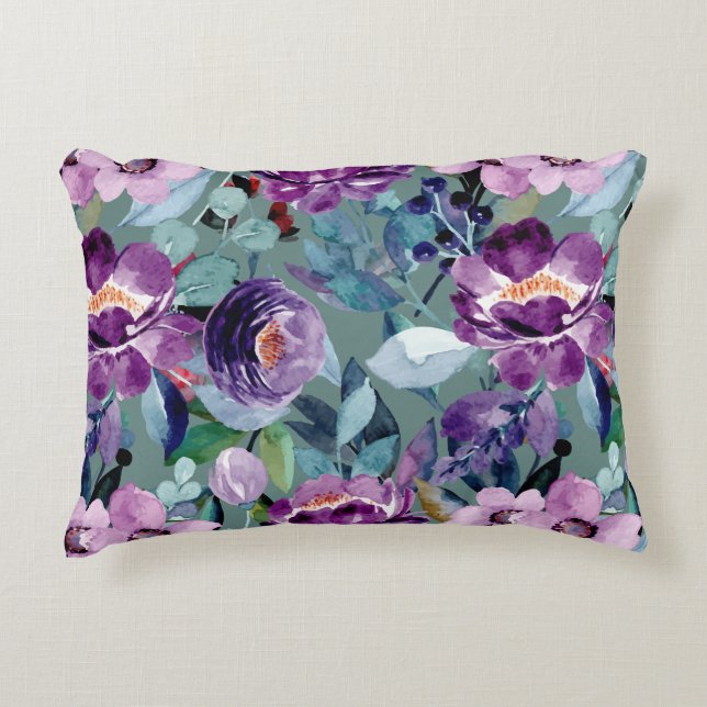 Watercolor Winter Floral Pillow (Front)