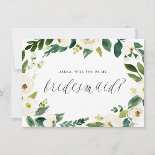 Watercolor Winter Floral Wreath Be My Bridesmaid