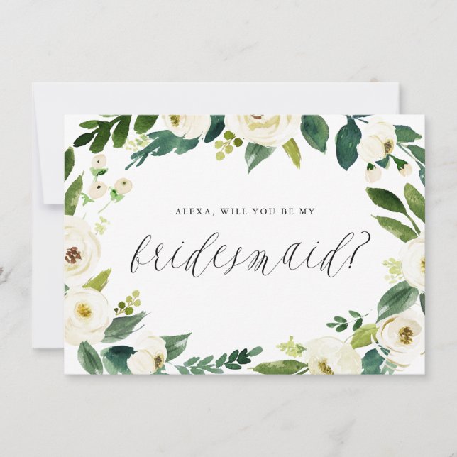 Watercolor Winter Floral Wreath Be My Bridesmaid (Front)