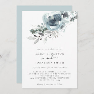 Watercolor Winter Florals Christmas Wedding Invitation