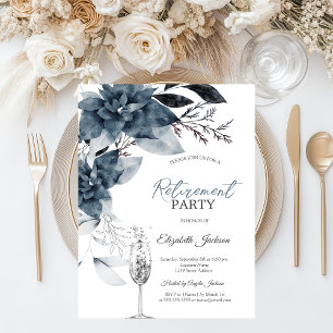 Watercolor Winter Flowers Champagne Retirement Invitation