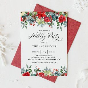 Watercolor Winter Flowers Holiday Party Invitation