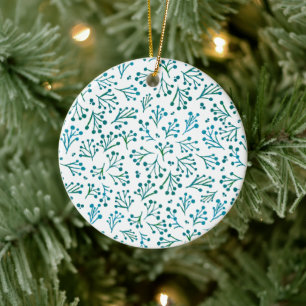 Watercolor winter flowers - turquoise ceramic tree decoration