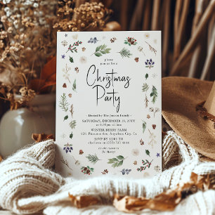 Watercolor Winter Foliage Christmas Party Invitation