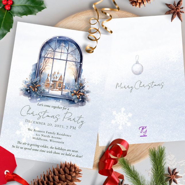 Watercolor Winter Foliage Pine View Arch Christmas Invitation (Creator Uploaded)