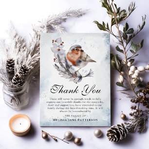 Watercolor Winter Foliage & Robin Funeral Thank You Card