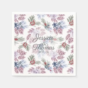 Watercolor Winter foliage Wedding  Napkins