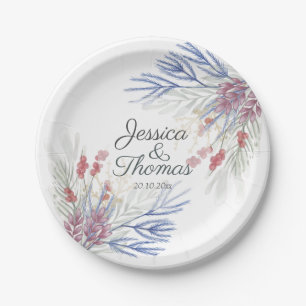 Watercolor Winter foliage Wedding Paper Plate