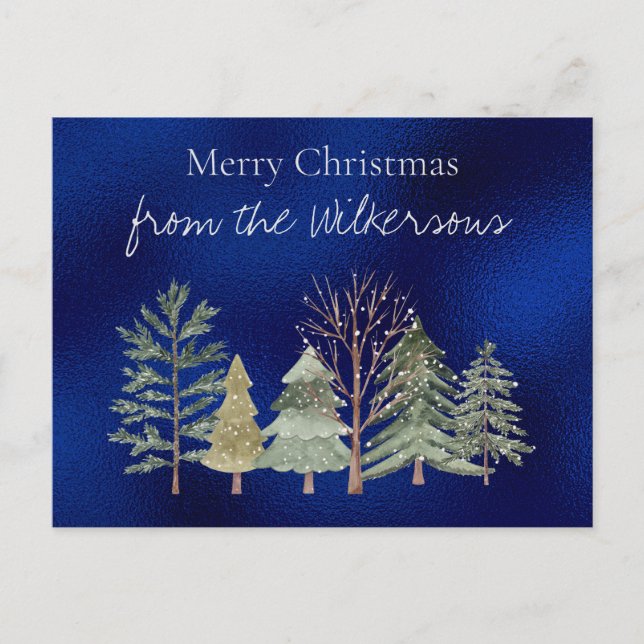 Watercolor Winter Forest at Night Simple Trees Postcard (Front)