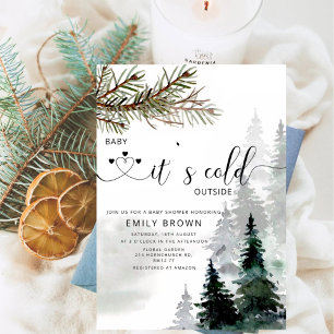 Watercolor Winter Forest Baby Shower Invitation
