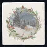 Watercolor Winter Forest Christmas   Stone Coaster<br><div class="desc">Watercolor Winter Forest Christmas Coasters</div>