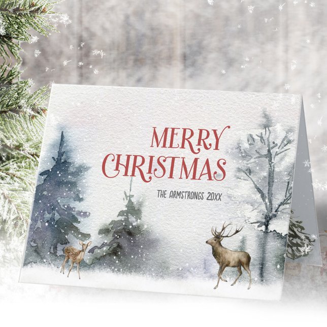 Watercolor Winter Forest Deer Holiday Card (Watercolor Winter Forest Deer Holiday Card ©Susanne Sachers - Sunny Mind Design )