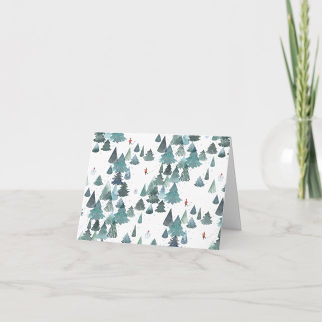 Watercolor Winter Forest Folded Holiday Card (Front)