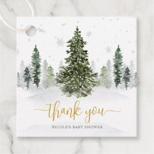 Watercolor Winter Forest Gold Baby Shower Favour Tags