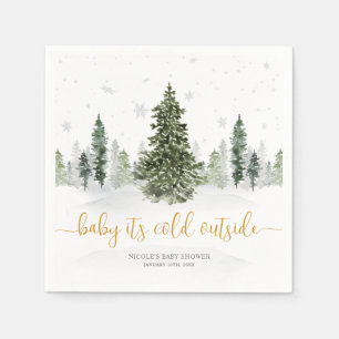 Watercolor Winter Forest Gold Baby Shower Napkin