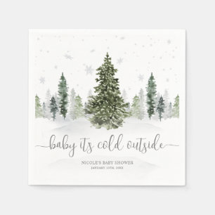 Watercolor Winter Forest Grey Baby Shower Napkin