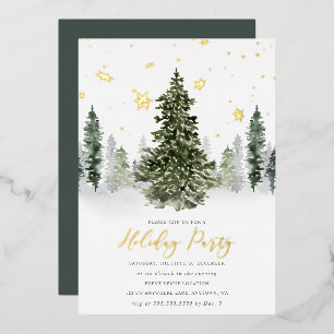 Watercolor Winter Forest Holiday Party Gold