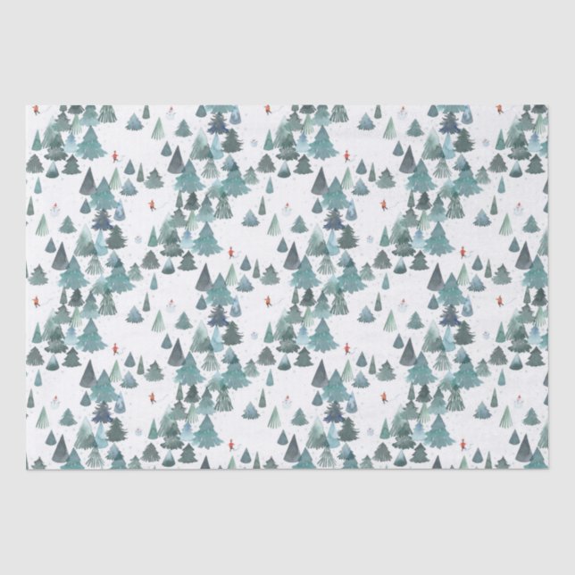 Watercolor Winter Forest Holiday Tissue Paper (Front)