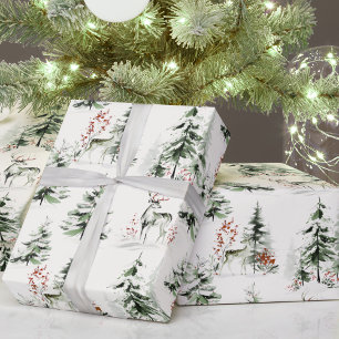 Watercolor Winter Forest Holiday Wrapping Paper