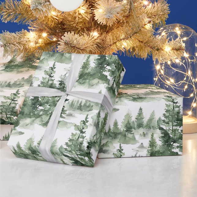 Watercolor Winter Forest Pattern  Wrapping Paper (Holidays)