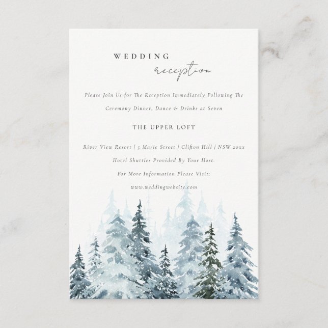 Watercolor Winter Forest Pine Wedding Reception Enclosure Card (Front)
