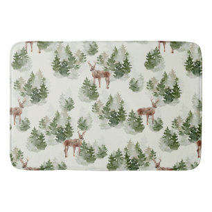 Watercolor Winter Forest Seamless Pattern Bath Mat