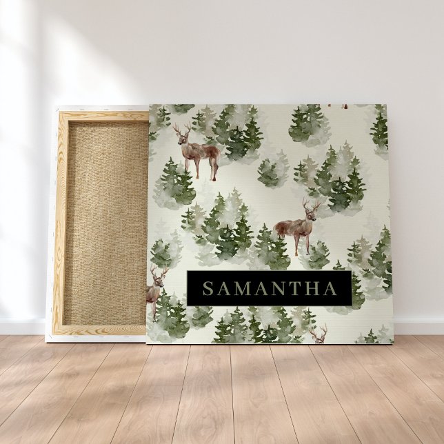 Watercolor Winter Forest Seamless Pattern Canvas Print (Creator Uploaded)