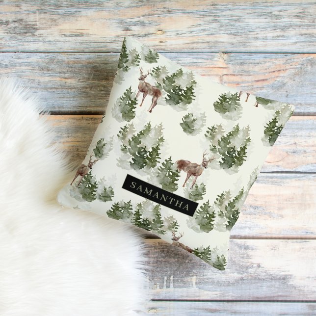 Watercolor Winter Forest Seamless Pattern Cushion (Creator Uploaded)