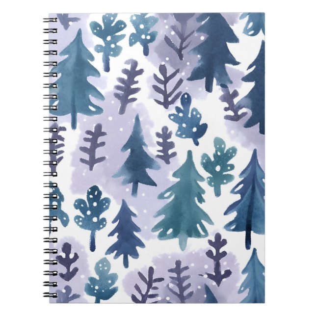 Watercolor Winter Forest Seamless Pattern Notebook (Front)