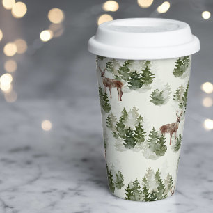 Watercolor Winter Forest Seamless Pattern Paper Cups